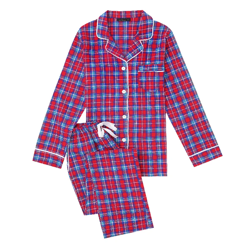 Weekend Deals That Dazzle 2Pc Lightweight Flannel Womens Pajama Sets - Plaid Red-Blue Weekend Deals That Dazzle 2Pc Lightweight Flannel Womens Pajama Sets - Plaid Red-Blue