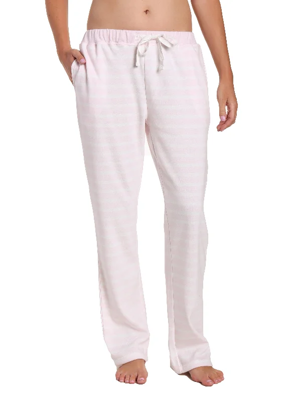 Cash Savings Womens Towel Brushed Sweatpants - Stripes Pink White
