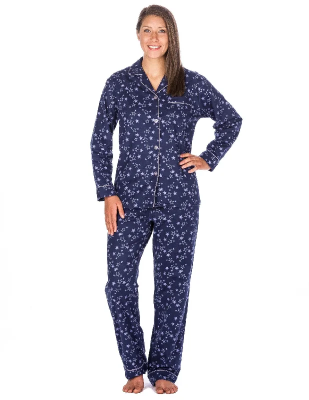 Celebrate the Weekend with Discounts Women's Premium 100% Cotton Flannel Pajama Sleepwear Set (Relaxed Fit) - Starry Night - Blue Celebrate the Weekend with Discounts Women's Premium 100% Cotton Flannel Pajama Sleepwear Set (Relaxed Fit) - Starry Night - Blue