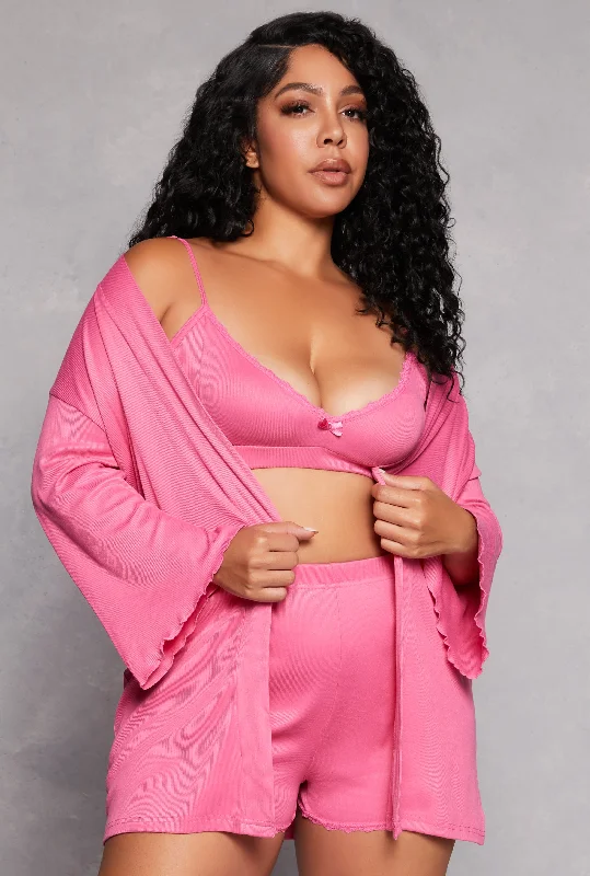 Early Access Plus Size Lace Trim Pajama Bralette and Shorts with Robe