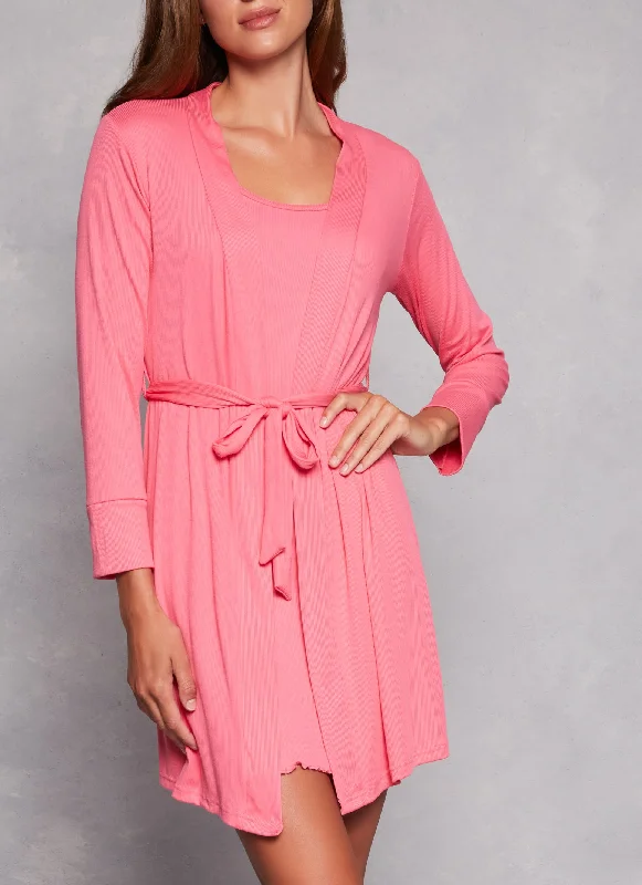 Cash Savings Ribbed Knit Cami Nightgown and Robe