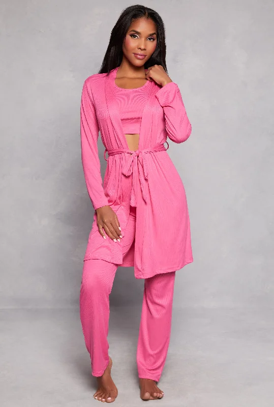 Savings Event Ribbed Pajama Tank Top and Shorts with Robe