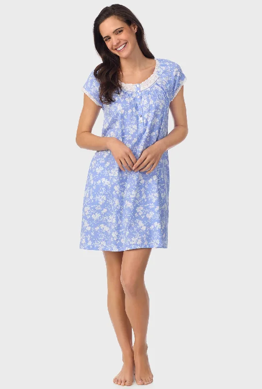 Weekend Deals That Excite Powder Blue Floral Cap Sleeve Nightshirt