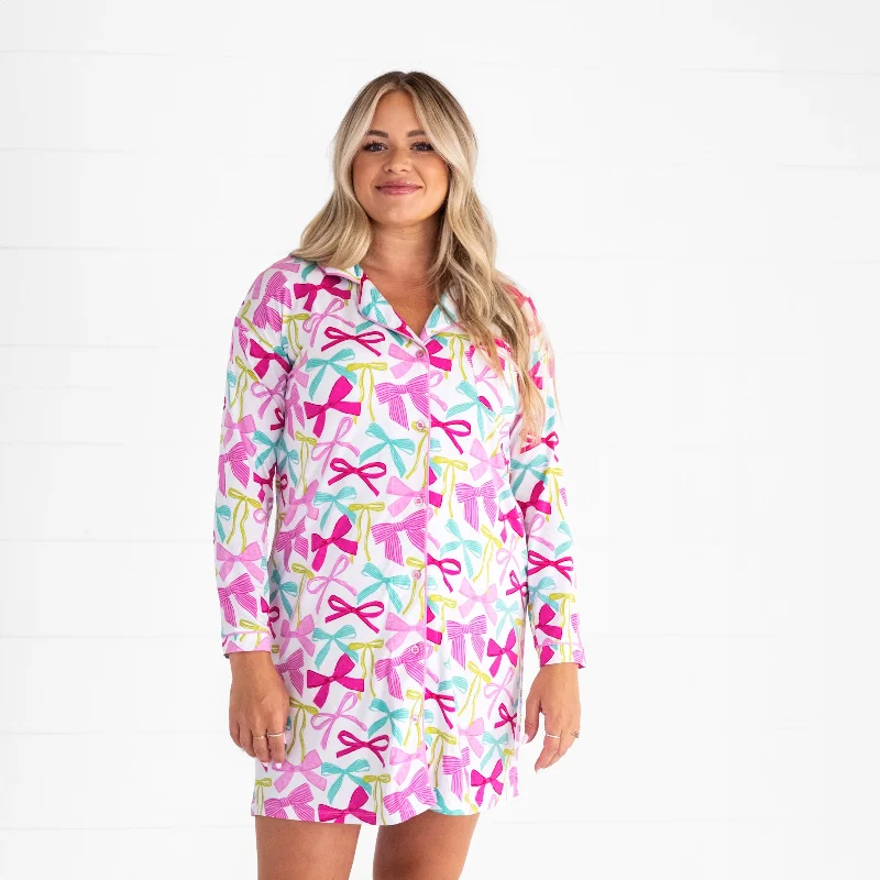Weekend Shopping Extravaganza Ribbons & Bows Women's Long Sleeve Sleep Shirt