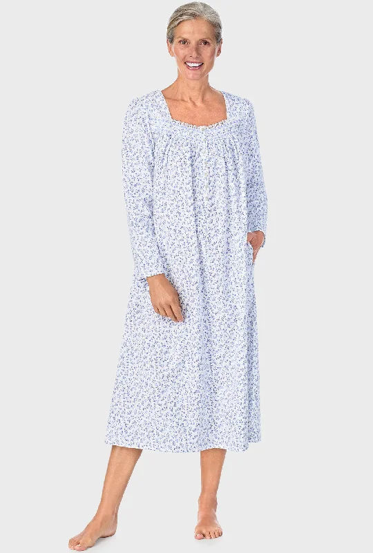 Value Deals Serenity Blue Floral Long Sleeve Nightgown