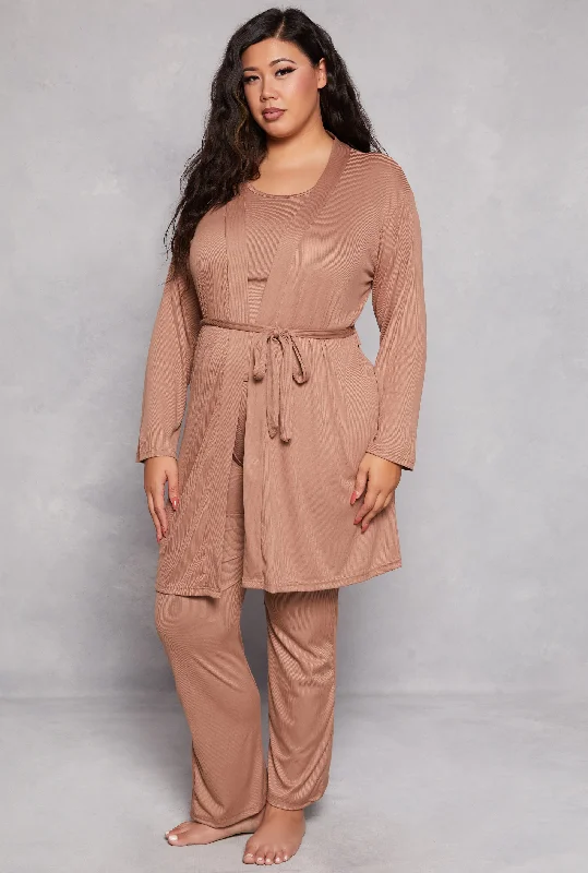 Deep Savings Plus Size Basic Pajama Tank Top and Pants with Robe