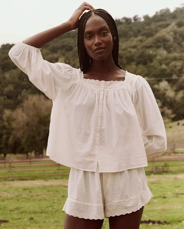 Steals and Deals The Eyelet Button Sleep Top. -- True White