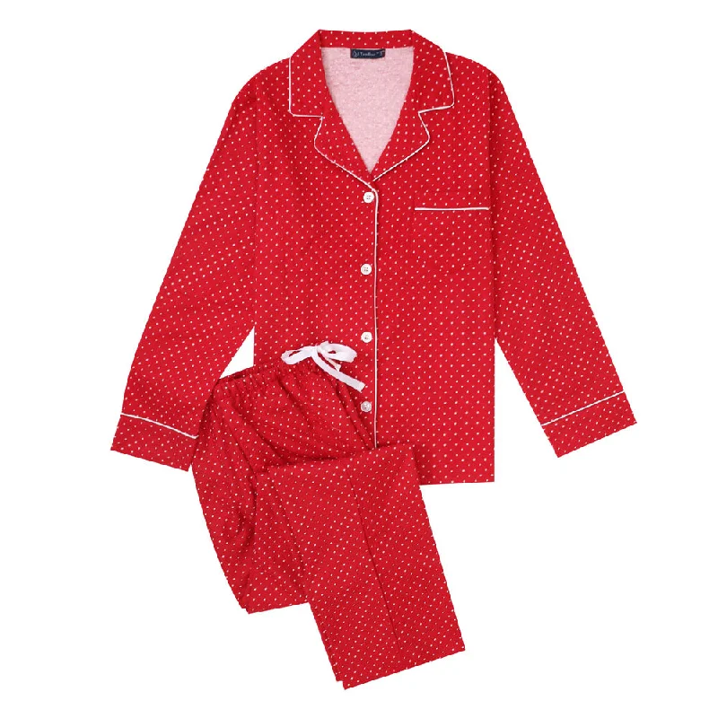 Weekend Offers You Can't Ignore Women's Cotton Flannel Pajama Set - Pindots Red-White Weekend Offers You Can't Ignore Women's Cotton Flannel Pajama Set - Pindots Red-White