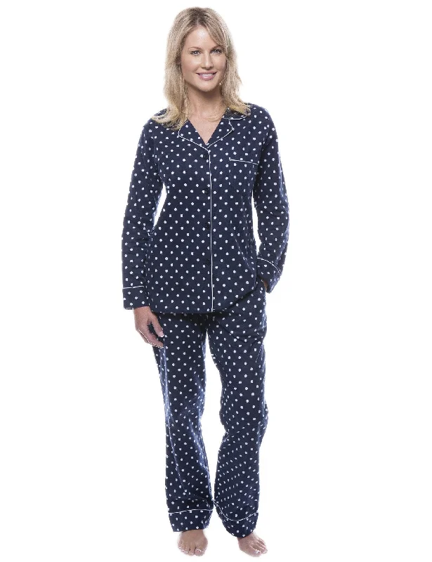 Weekend Offers That Excite Women's 100% Cotton Flannel Pajama Sleepwear Set - Dots Diva Dark Blue/Light Blue Weekend Offers That Excite Women's 100% Cotton Flannel Pajama Sleepwear Set - Dots Diva Dark Blue/Light Blue