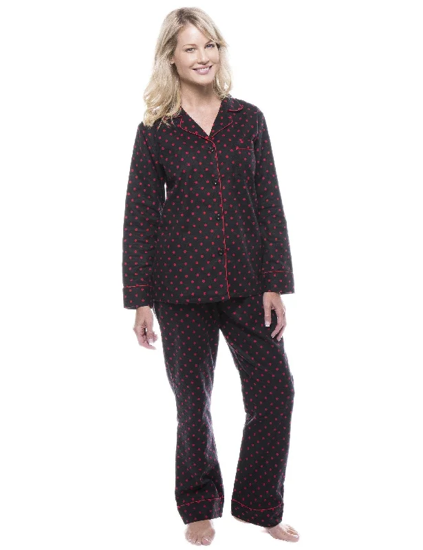 Weekend Offers That Impress Women's 100% Cotton Flannel Pajama Sleepwear Set - Dots Diva Black/Red