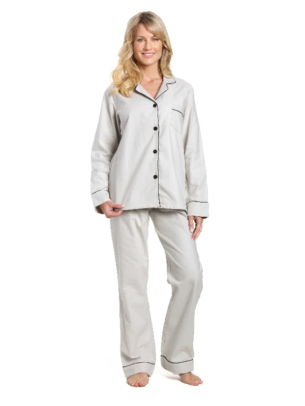 Weekend Deals to Brighten Your Day Women's 100% Cotton Flannel Pajama Sleepwear Set - Light Gray