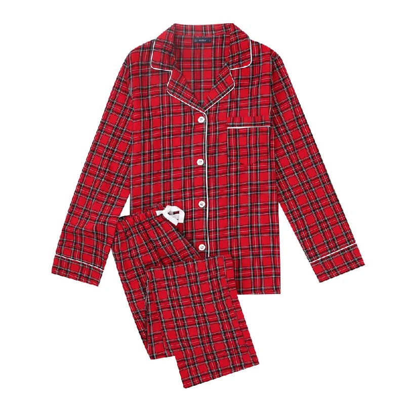 Lowest Rates Women's Cotton Lightweight Flannel Pajama Set - Plaid Red-Black