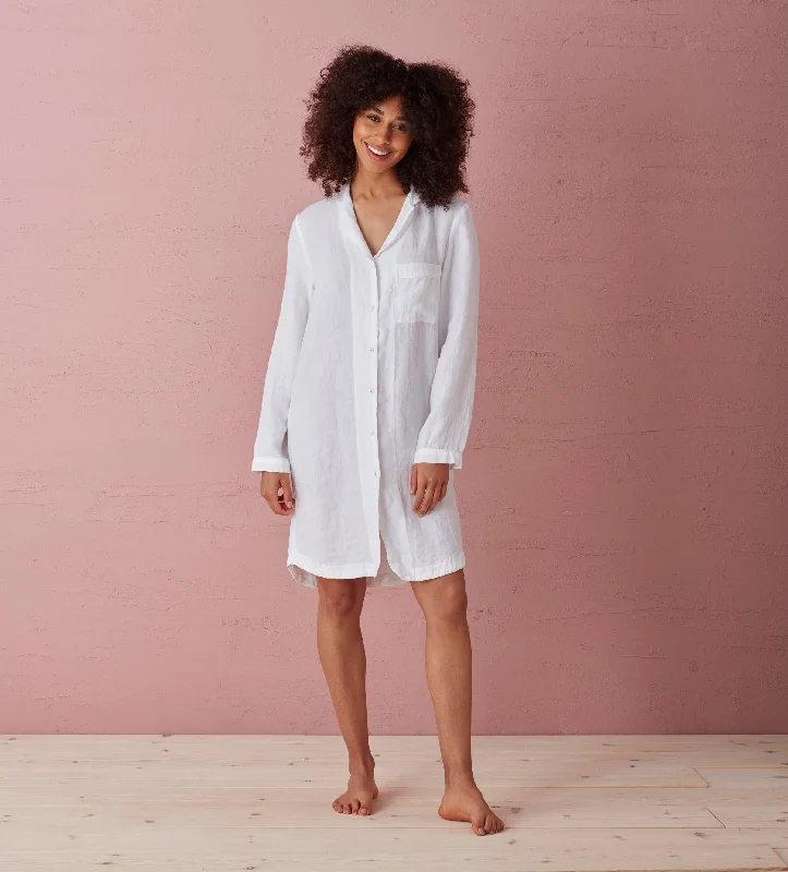 Weekend Offers That Delight White Ava 100% Linen Nightshirt