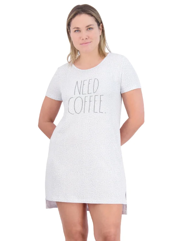 Great Bargain Women's "NEED COFFEE" Short Sleeve Leopard Print HiLo Nightshirt