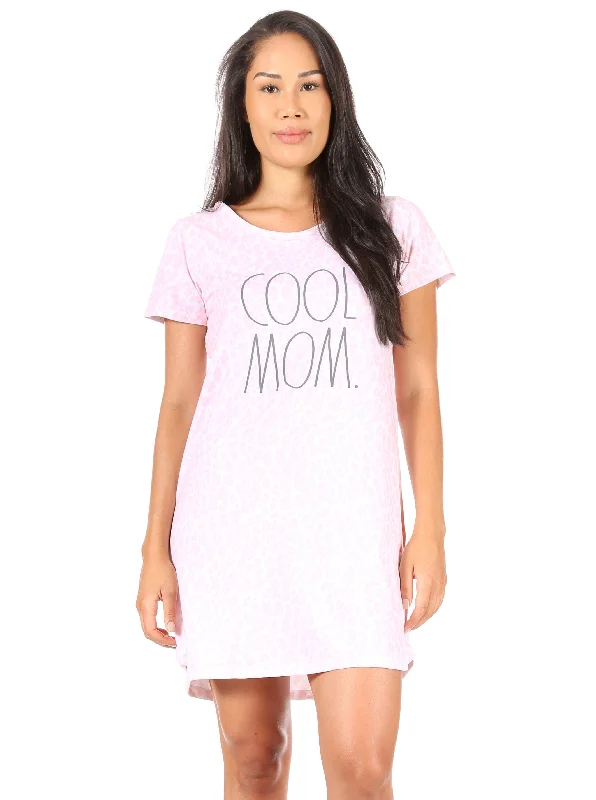 Weekend Savings Delight Women's "COOL MOM" Short Sleeve Leopard Print Nightshirt