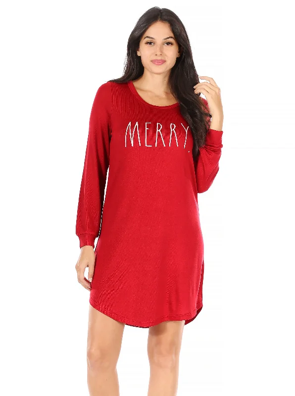 Deal Alert Women's "MERRY" Red Long Sleeve Holiday Nightshirt