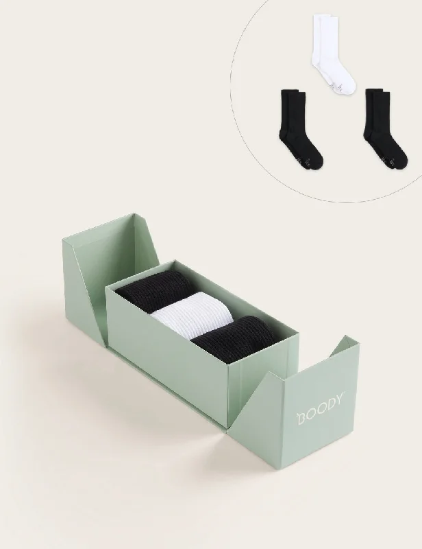 Savings Galore 3-Pack Giftbox - Cushioned Crew Socks - Black/White/Black