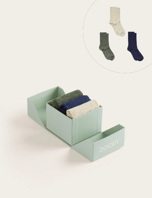 Massive Deal 3-Pack Giftbox - Ribbed Crew Socks - Moss, Navy, Oatmeal
