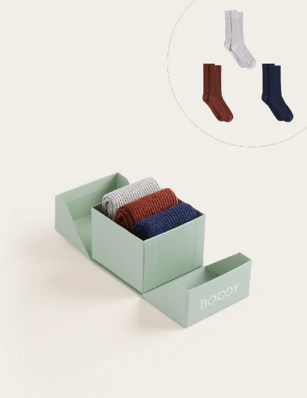 Online Exclusive 3-Pack Giftbox - Ribbed Crew Socks - Navy/Rust/Pebble