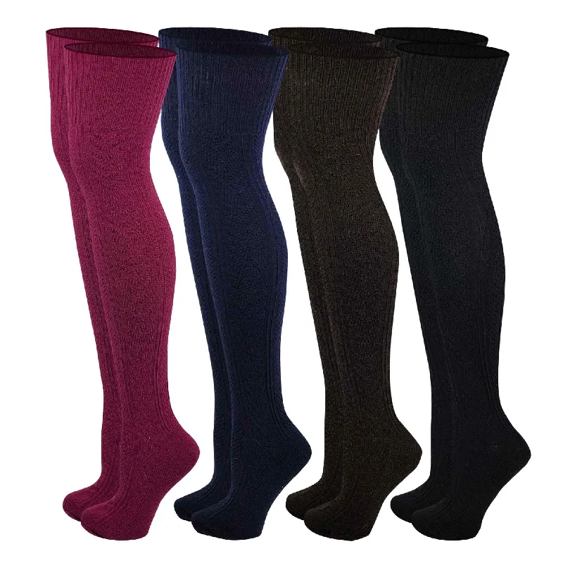 Value Pack Thigh High Wool Boot Socks | Winter Cable Knit | Women (4 pairs)