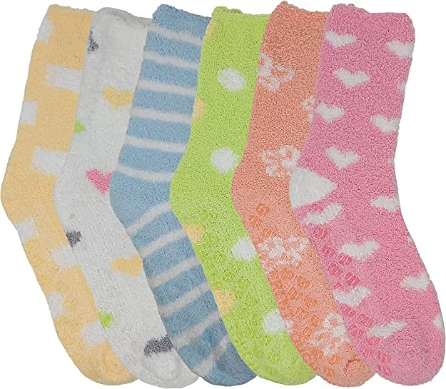 Early Bird Non-slip Hospital Slipper Socks | Cozy Fuzzy Socks | Women (6 Pairs)