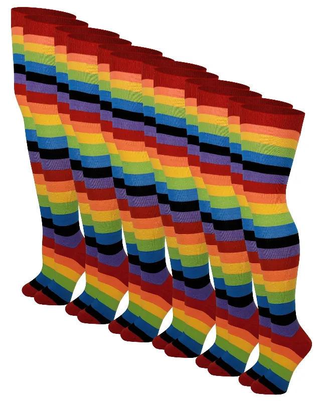 Final Clearance Thigh High Over the Knee Socks | Classic Rainbow Wide Stripes | Women (6 Pairs)