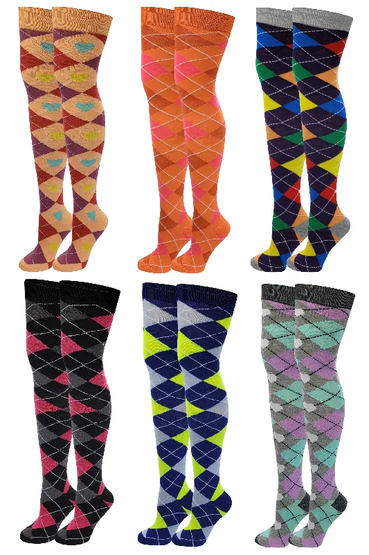 Don't Delay Thigh High Over the Knee Socks | Multi Argyle Design | Women (6 Pairs)