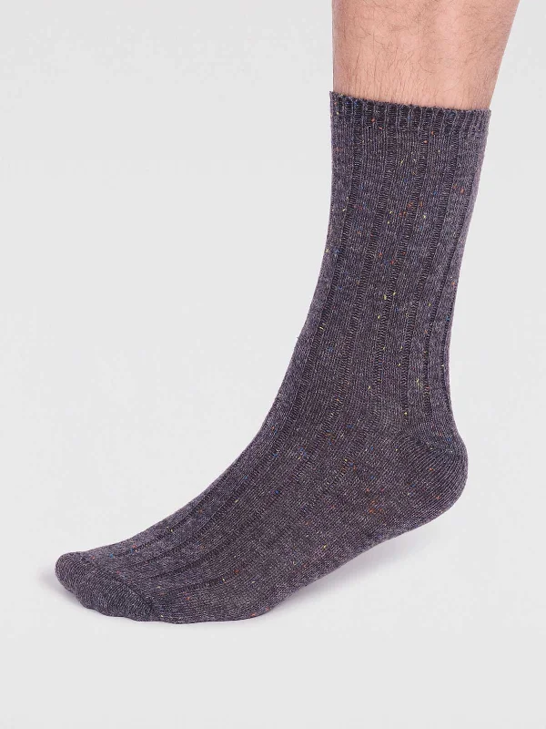 Weekend Deals to Make You Smile Aaron Ribbed Wool Blend Fleck Socks - Grey Marle