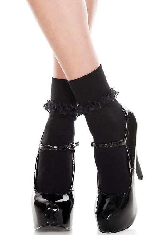 Closeout Deal Black Ruffle Trim | ANKLE SOCKS
