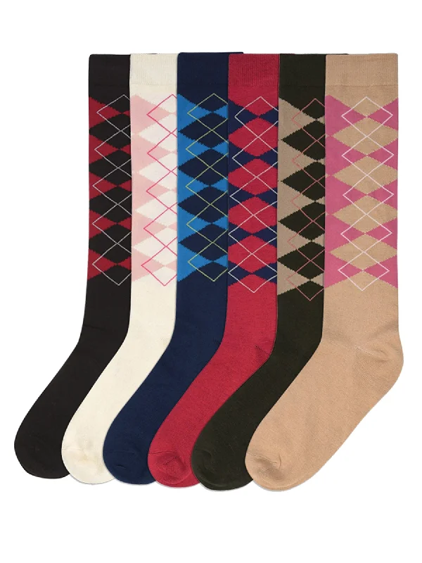 Weekend Savings Extravaganza Argyle Plaid Print 6 Pack Womens Knee High Socks
