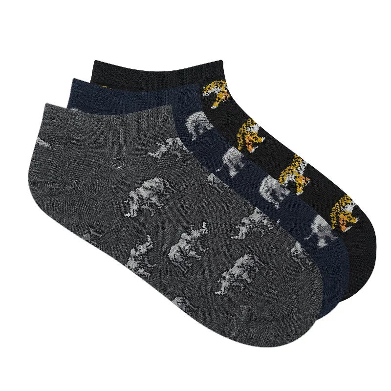 Steals and Deals BALENZIA MEN'S WWF-INDIA ANIMAL PRINT LOWCUT SOCKS | 3-PACK | FREE SIZE