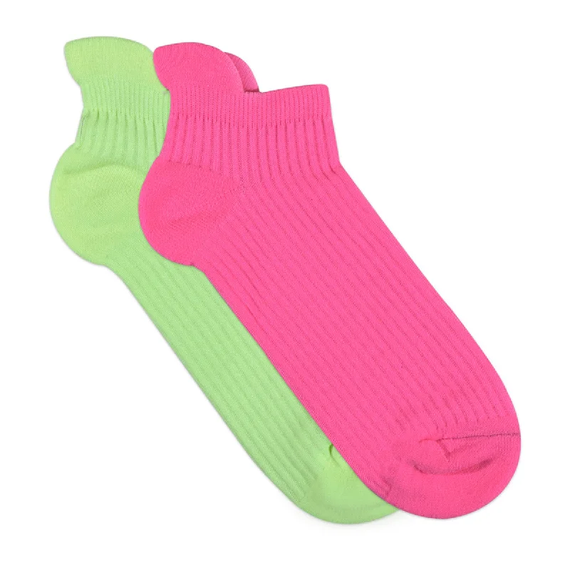 Year-End Clearance Balenzia Women Cushioned/Terry Lowcut Gym Socks (Free Size)(Pack of 2 Pairs/1U) - Green,Pink,Black,White