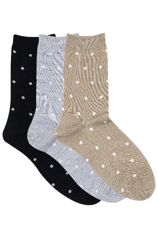 Top Pick Balenzia Women's Polka Patterned Woolen Toe Socks- Black-L.grey-Beige (Pack of 3 Pairs/1U)
