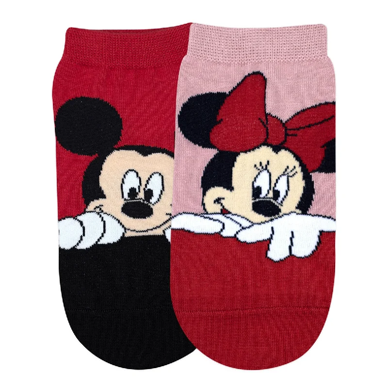 Weekend Offers That Excite Balenzia x Disney Character Lowcut socks for Women- Mickey & Minnie (Pack of 2 Pairs/1U)(Free Size) Red, Pink