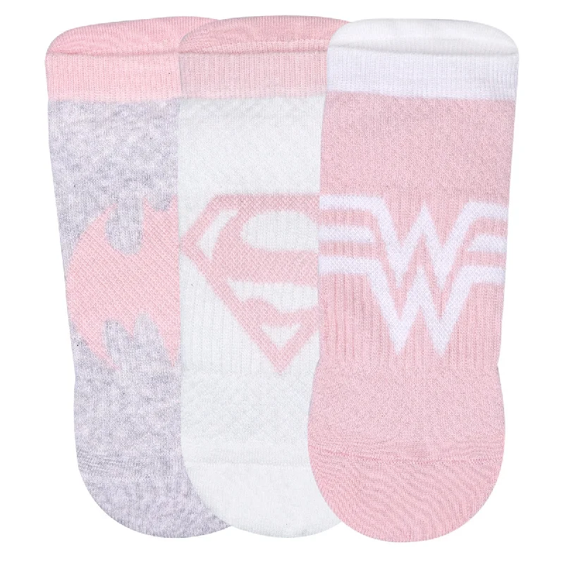 Weekend Savings Spectacular Balenzia X Justice League Women's Combed Cotton Ankle Length Socks-Pack of 3 Pairs/1U (Pink,Grey,White)(Free Size)Superman, Batman, Wonder Woman