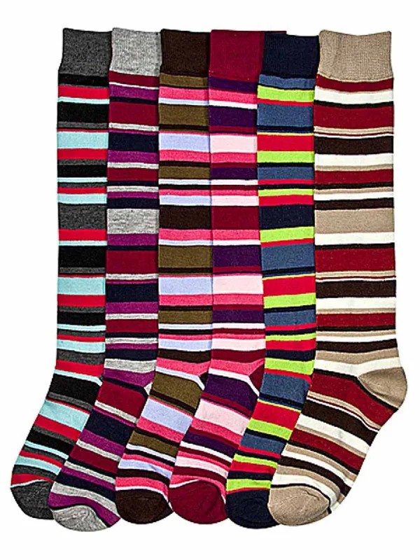 Weekend Discounts to Grab Bright & Colorful 6-Pack Multi Striped Assorted Knee High Socks Weekend Discounts to Grab Bright & Colorful 6-Pack Multi Striped Assorted Knee High Socks