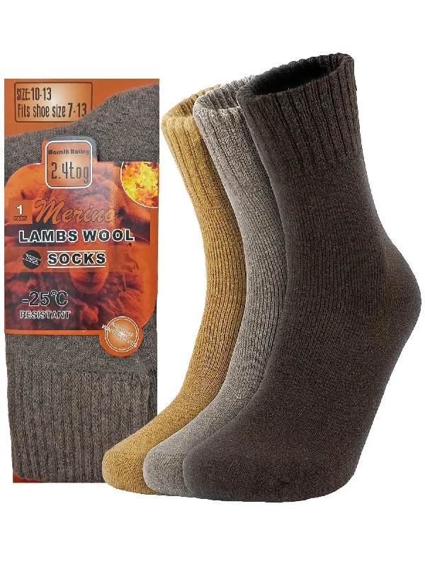 Weekend Savings Bonanza Brown Beige Tan Mens 3-Pack Thick Thermal Wool Heated Socks