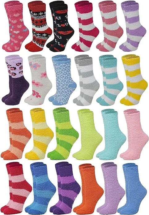 Instant Savings Bulk Wholesale Lot Slipper Socks | Assorted Non-Skid Home Socks | Women (24 Pairs)