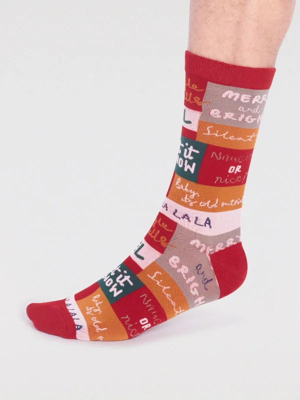Weekend Offers That Amaze Caleb Organic Cotton Christmas Slogan Socks - Bright Red