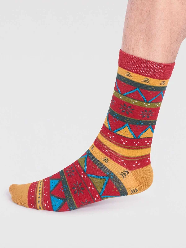 Weekend Discounts to Relish Casper Bamboo Christmas Fairisle Socks - Bright Red