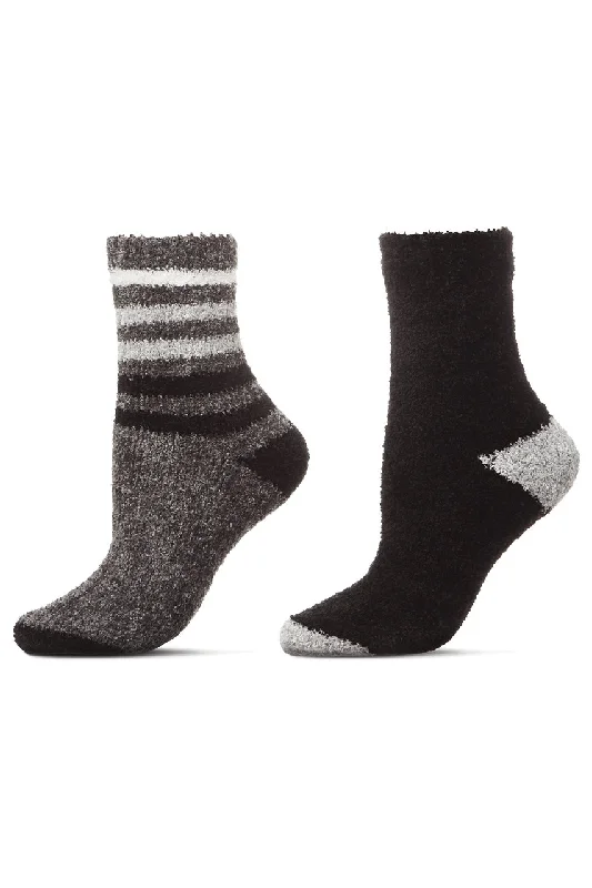 Weekend Discounts to Savor Chenille Multi Striped/Solid Cozy Crew Socks - 2 Pair Pack