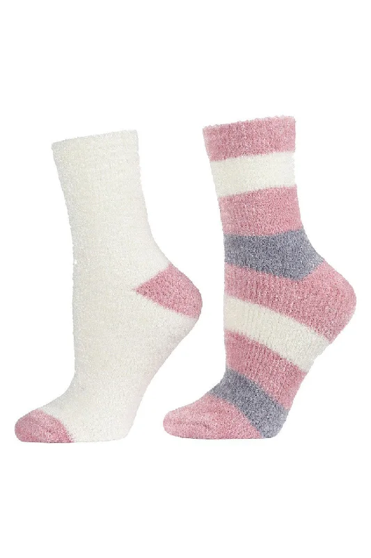 Weekend Specials to Love Chenille Striped/Solid Cozy Crew Socks - 2 Pair Pack