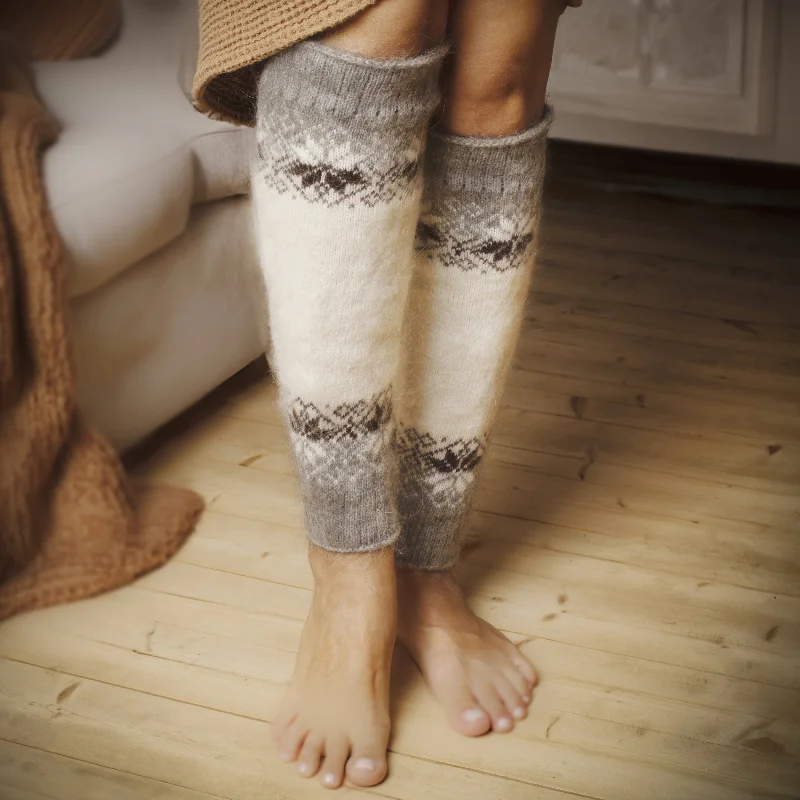Mega Discount Women's Coffee & Cream Goat Wool Leg Warmers