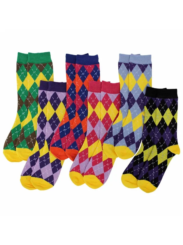 Take Advantage Colorful Funky Argyle Print 6 Pack Assorted Womens Socks