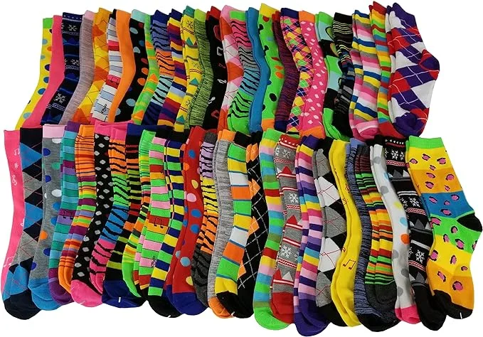Hurry Up Bulk Wholesale Lot Crew Socks | Assorted Designs | Women (50 Pairs)