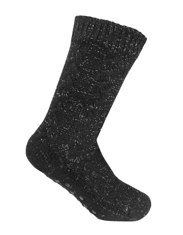 Weekend Discounts to Grab The Margot Slipper Sock - Black/Silver Lurex