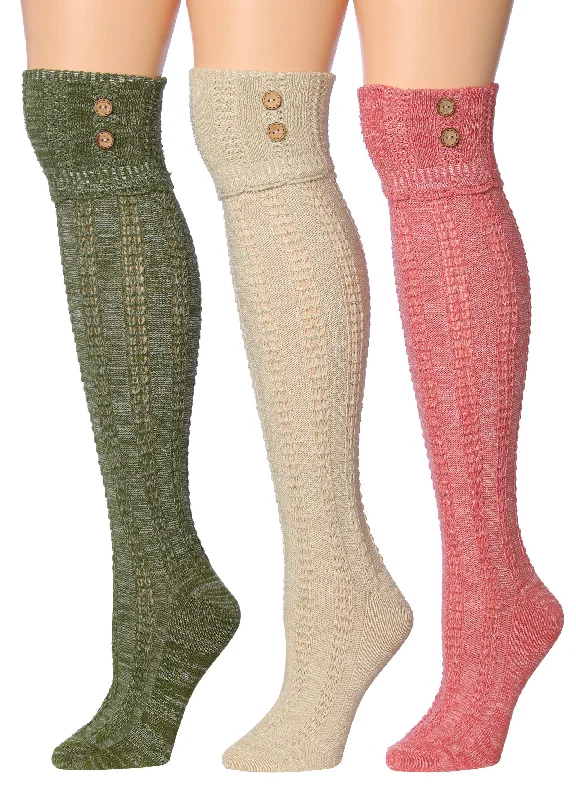 Early Bird Copy of Tipi Toe Women's 3-Pairs Winter Warm Knee High / Over The Knee With Buttons Cotton-Blend Boot Socks