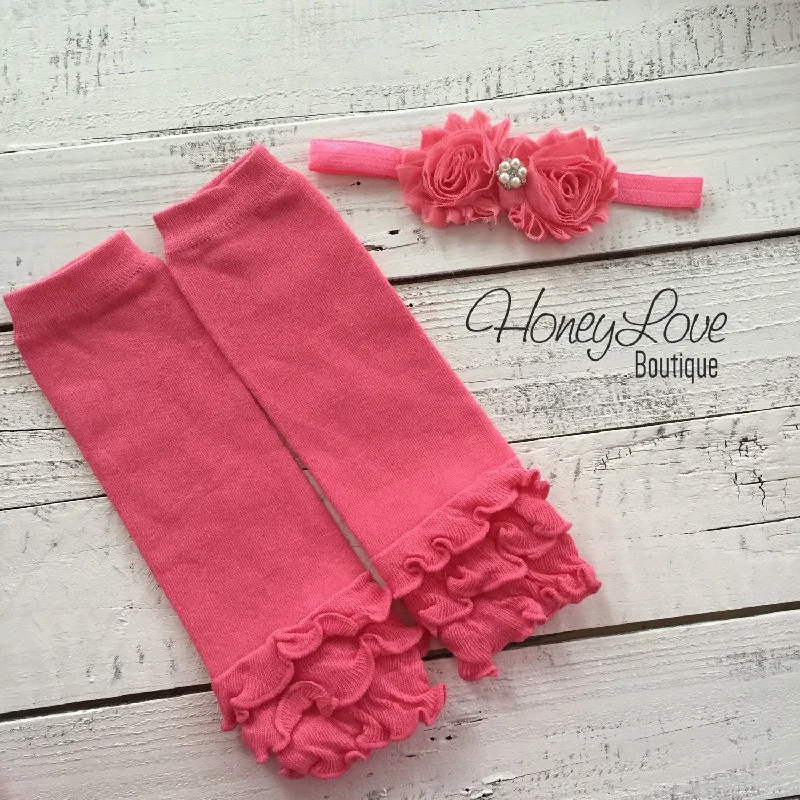 Weekend Savings Extravaganza Coral Pink Ruffle Leg Warmers and matching headband