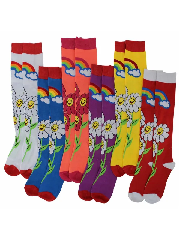 Weekend Savings Bonanza Daisies & Rainbows Crazy 6-Pack Womens Knee High Socks