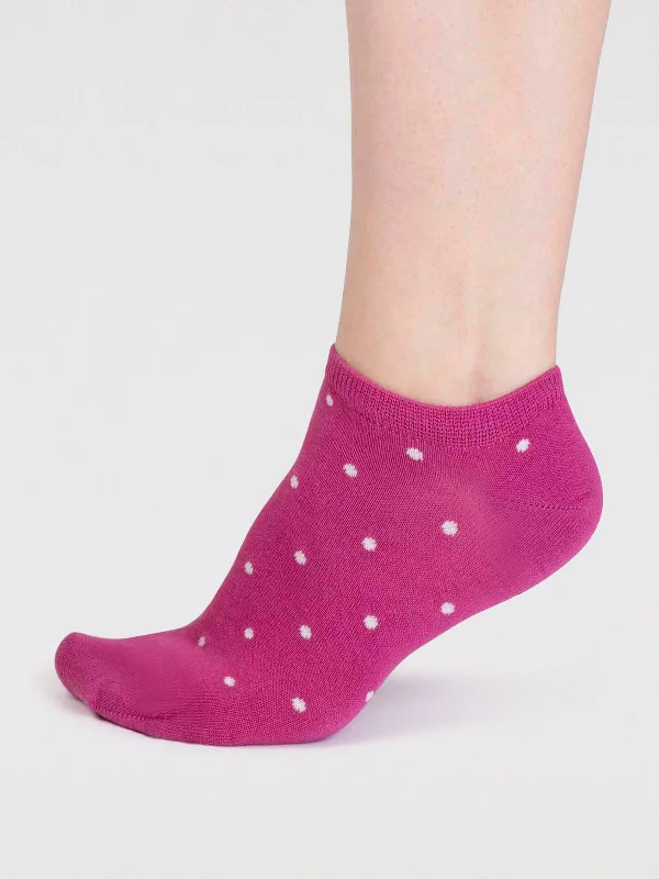 Stock Clearance Dottie Bamboo Spotty Trainer Socks - Raspberry Pink